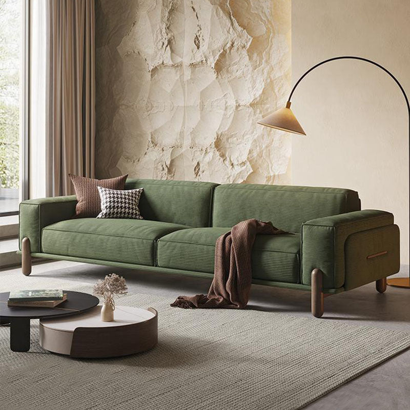 Modern Style Corduroy Sofa 30.7" High Square Arm Sofa in Green