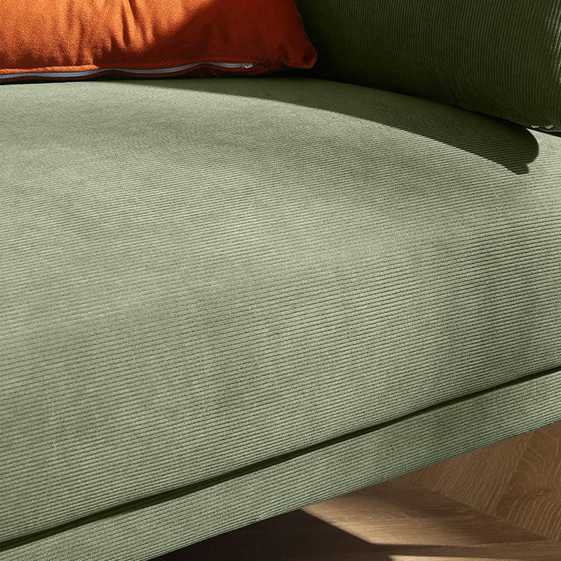 Modern Style Corduroy Sofa 30.7" High Square Arm Sofa in Green