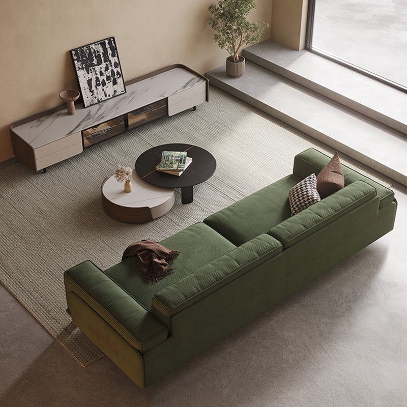 Modern Style Corduroy Sofa 30.7" High Square Arm Sofa in Green