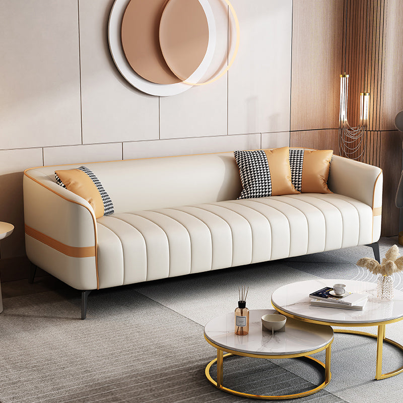 Contemporary 225.6" H Faux Leather Tuxedo Arm Sofa for Living Room