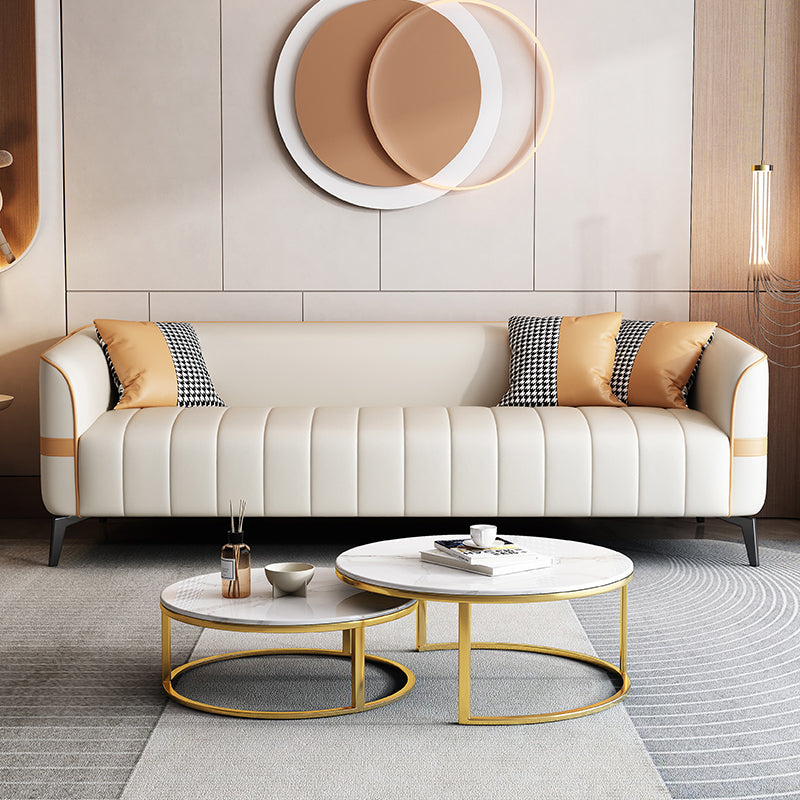 Contemporary 225.6" H Faux Leather Tuxedo Arm Sofa for Living Room