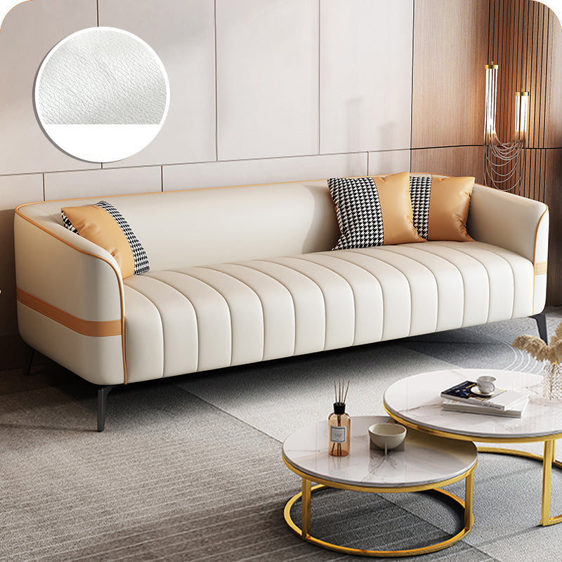 Contemporary 225.6" H Faux Leather Tuxedo Arm Sofa for Living Room