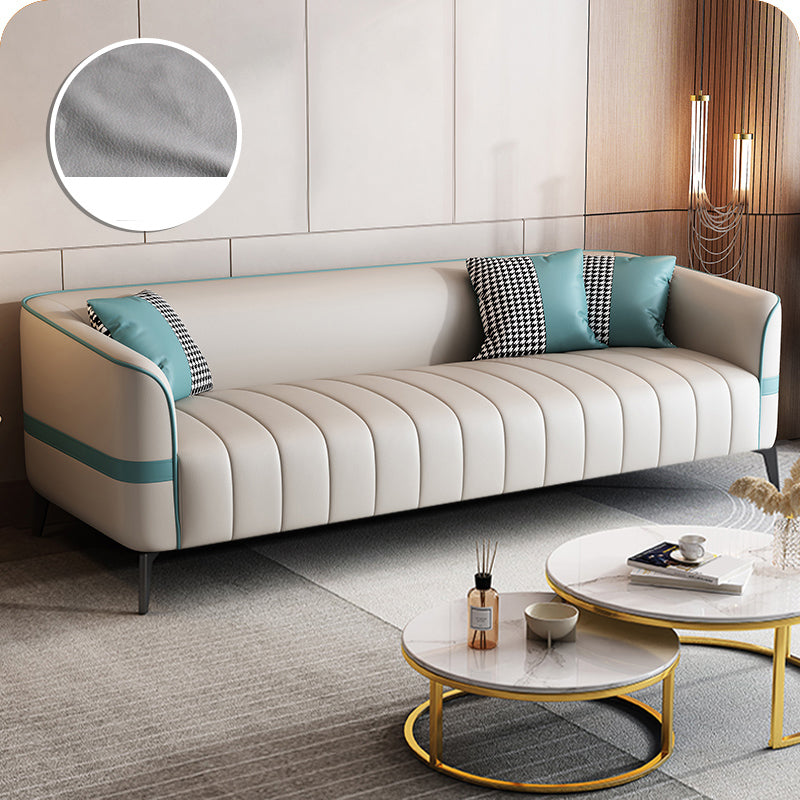 Contemporary 225.6" H Faux Leather Tuxedo Arm Sofa for Living Room