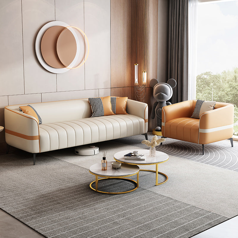 Contemporary 225.6" H Faux Leather Tuxedo Arm Sofa for Living Room