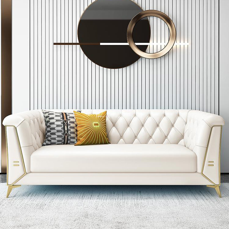 28.7" H 3-seater Faux Leather Tufted Tuxedo Arm Sofa for Living Room