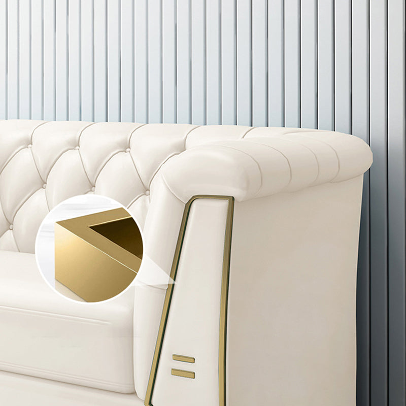 28.7" H 3-seater Faux Leather Tufted Tuxedo Arm Sofa for Living Room