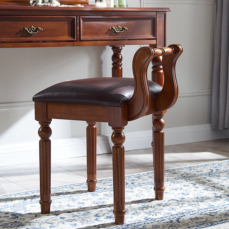 Brown Solid Wood Vanity Set with Stool Set 17.71" Wide Dresser with 2-Drawer