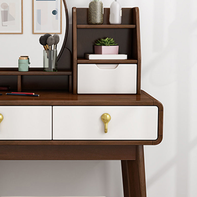 15.74" Wide Vanity Set 2-Drawer Solid Wood Dresser with Stool Set