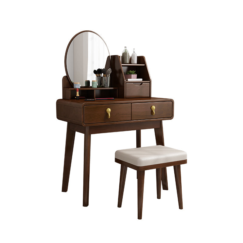 15.74" Wide Vanity Set 2-Drawer Solid Wood Dresser with Stool Set