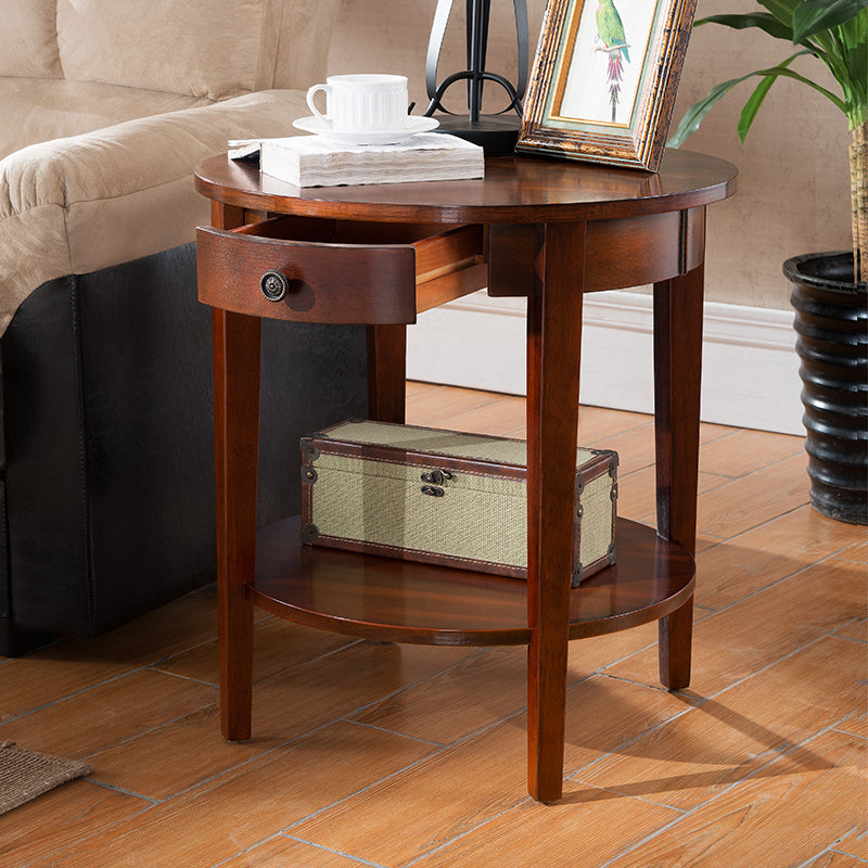 Wood Round Top Side Table 24" Tall 4 Legs End Table with Storage