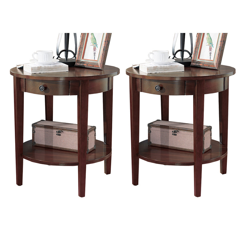 Wood Round Top Side Table 24" Tall 4 Legs End Table with Storage