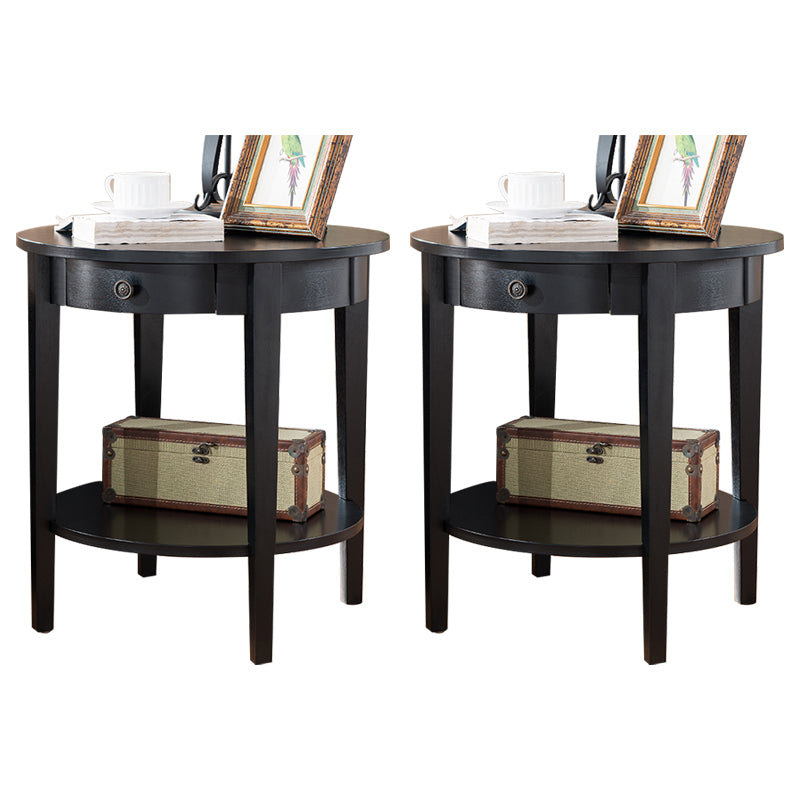 Wood Round Top Side Table 24" Tall 4 Legs End Table with Storage