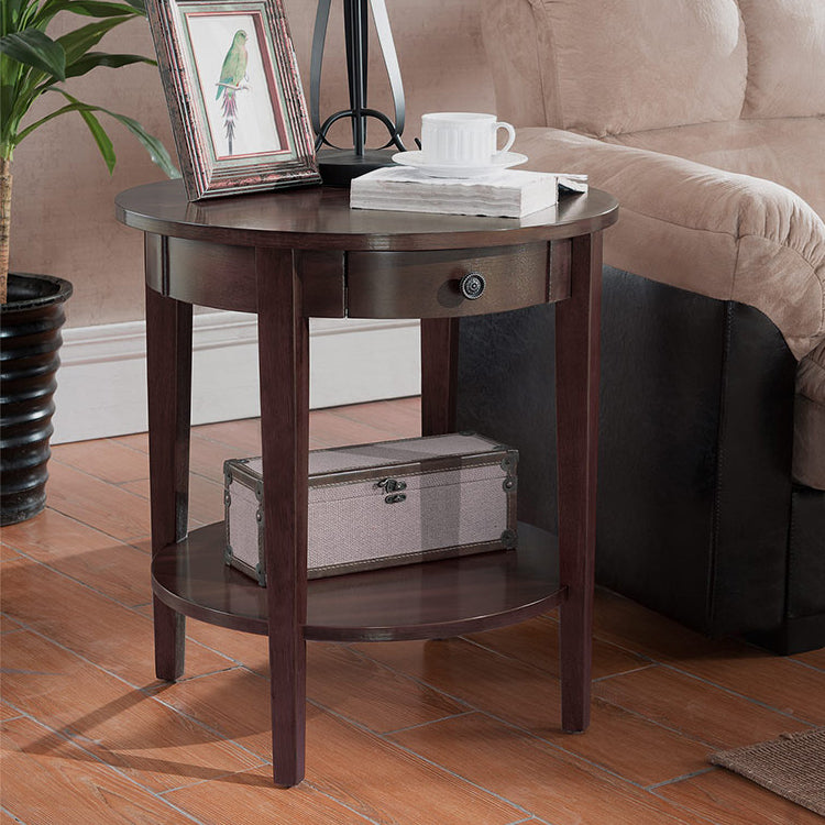 Wood Round Top Side Table 24" Tall 4 Legs End Table with Storage