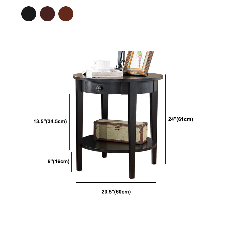 Wood Round Top Side Table 24" Tall 4 Legs End Table with Storage
