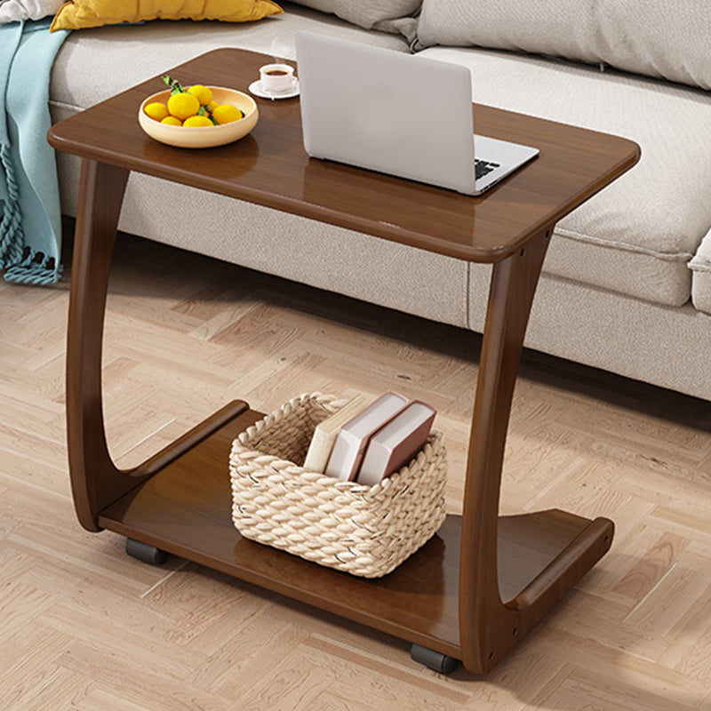Modern Rectangle Top Side Table 24.8" Tall Wood End Table with Shelf and Wheel