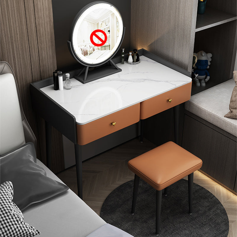 Vanity Stone Makeup Dressing Table Stool Set with 2 Drawers - 31.1" H