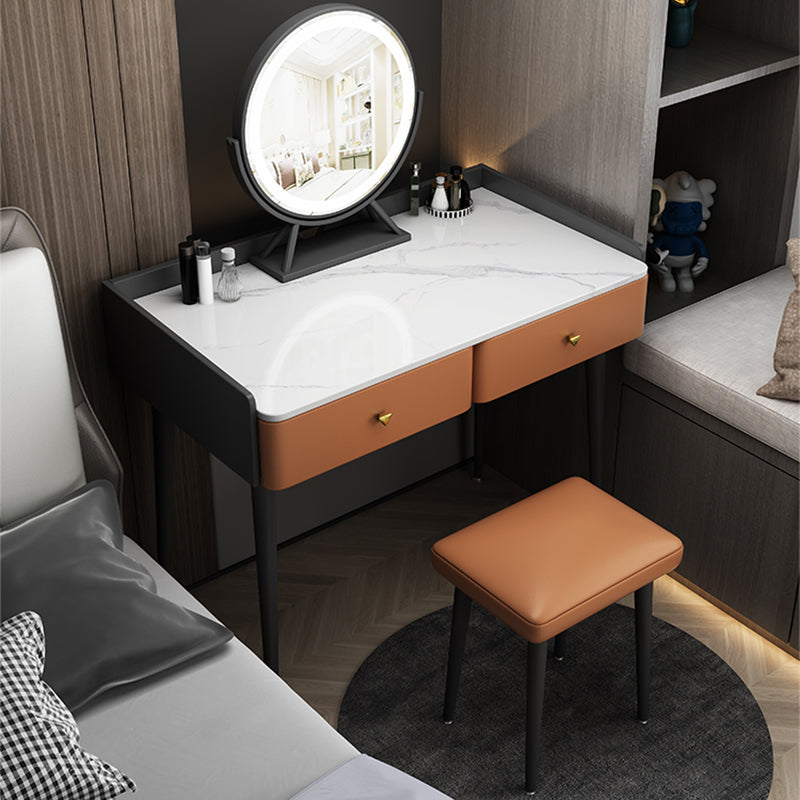 Vanity Stone Makeup Dressing Table Stool Set with 2 Drawers - 31.1" H