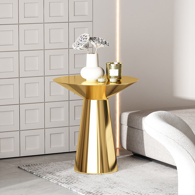 22.24" Tall Round Top Side Table Stainless Steel Pedestal End Table