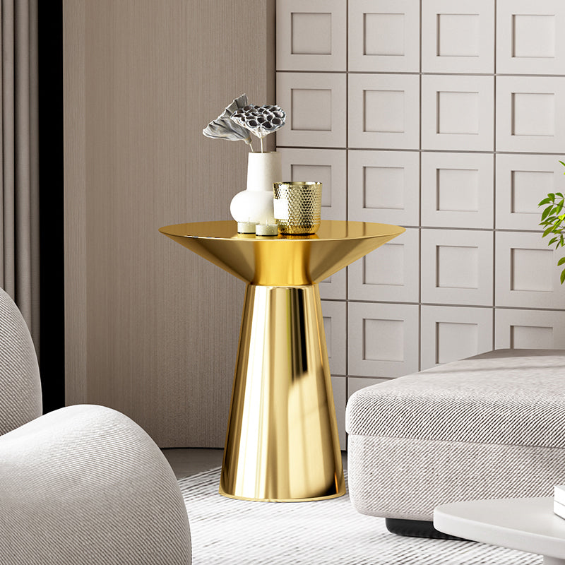 22.24" Tall Round Top Side Table Stainless Steel Pedestal End Table