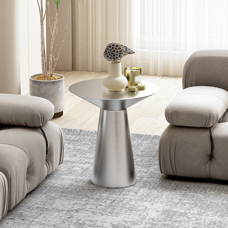 22.24" Tall Round Top Side Table Stainless Steel Pedestal End Table