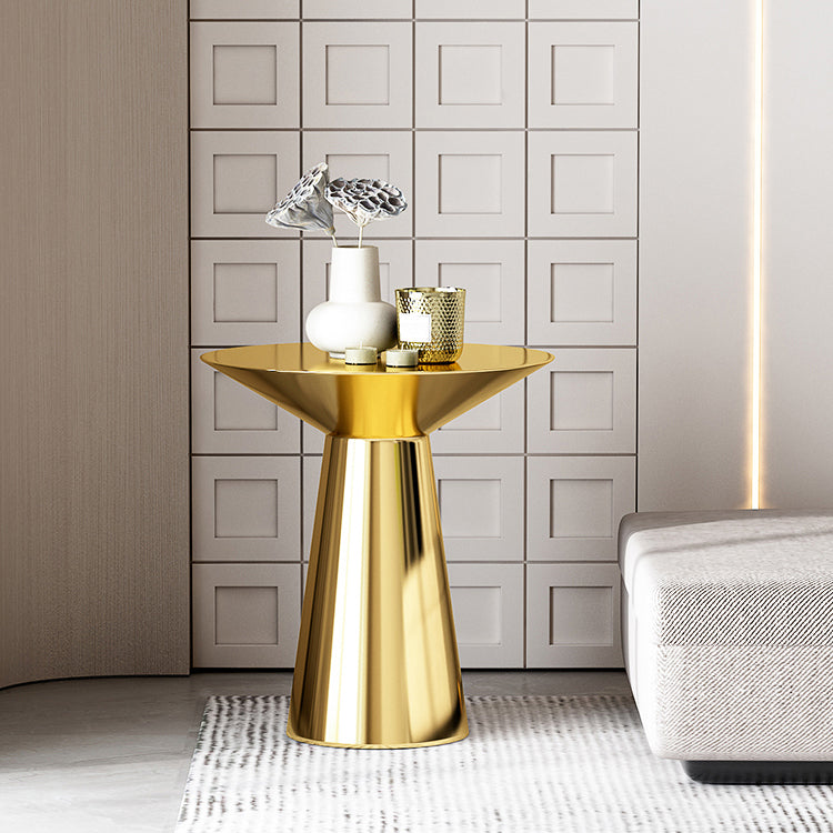 22.24" Tall Round Top Side Table Stainless Steel Pedestal End Table