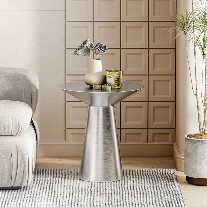 22.24" Tall Round Top Side Table Stainless Steel Pedestal End Table