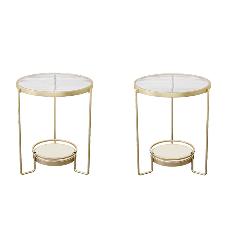 Modern 23.62" Tall Iron Frame End Table Round Glass Top Side Table with Shelf