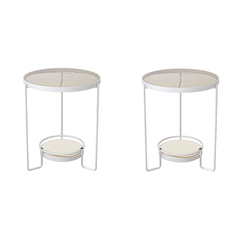 Modern 23.62" Tall Iron Frame End Table Round Glass Top Side Table with Shelf