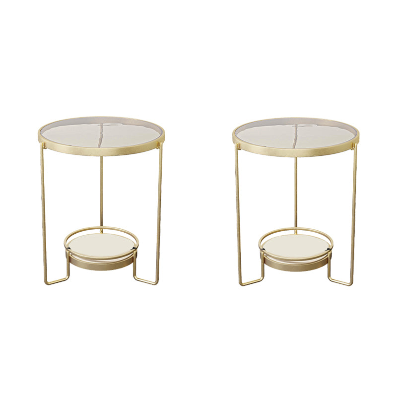 Modern 23.62" Tall Iron Frame End Table Round Glass Top Side Table with Shelf