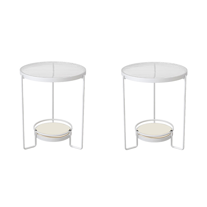 Modern 23.62" Tall Iron Frame End Table Round Glass Top Side Table with Shelf