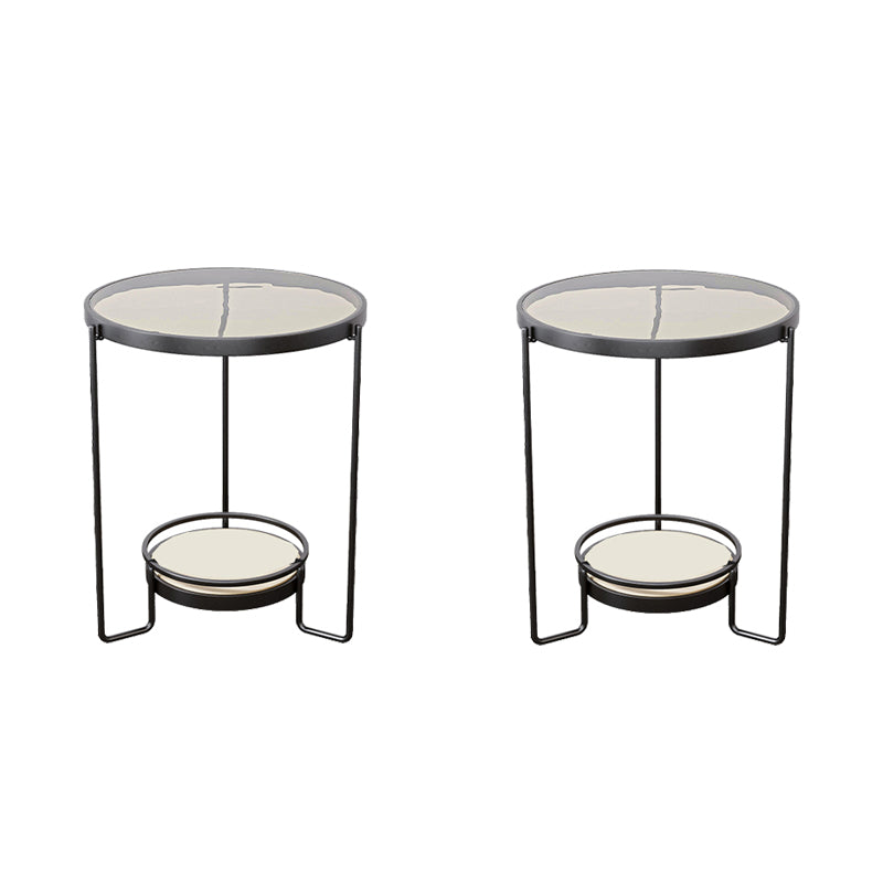 Modern 23.62" Tall Iron Frame End Table Round Glass Top Side Table with Shelf
