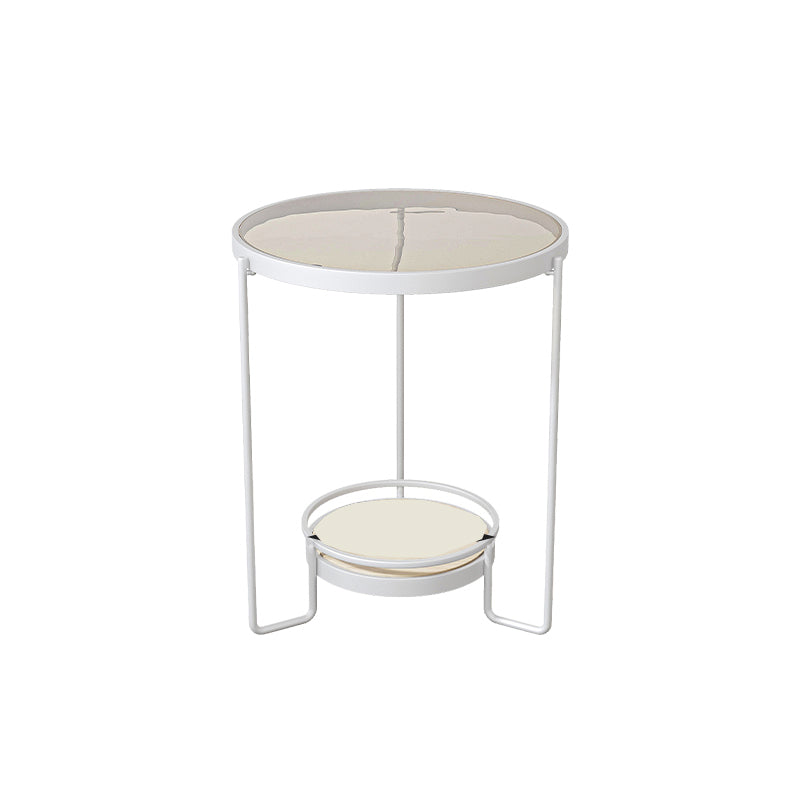 Modern 23.62" Tall Iron Frame End Table Round Glass Top Side Table with Shelf