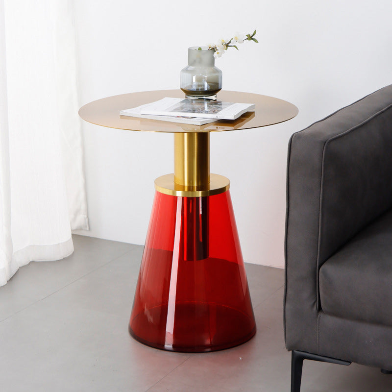 25.2" Tall Contemporary Style Side End Table Glass Pedestal Round Sofa Side Accent Table