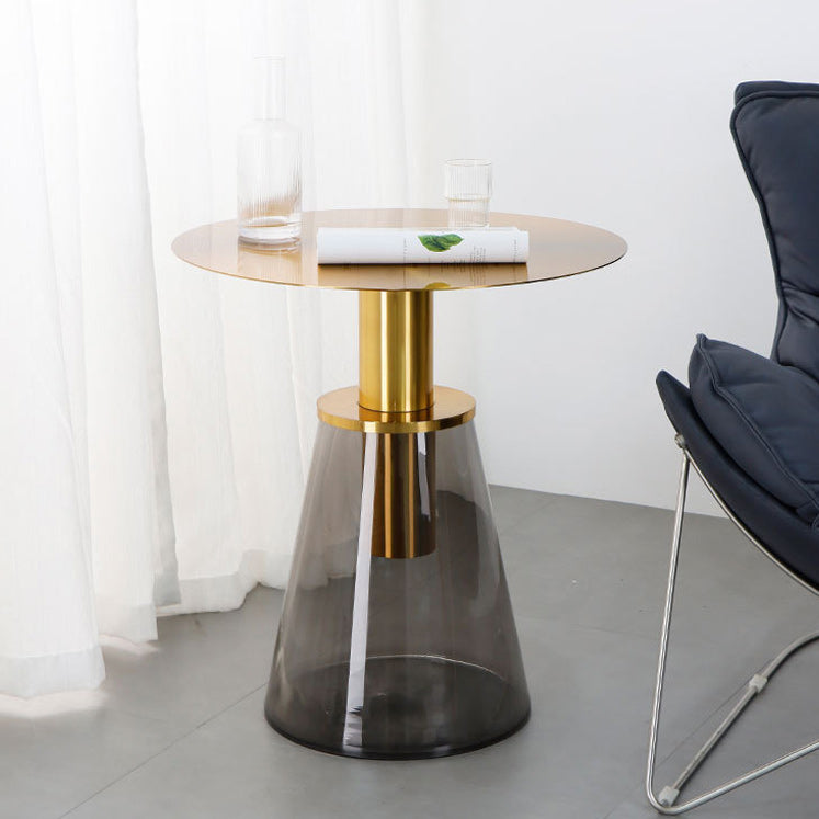 25.2" Tall Contemporary Style Side End Table Glass Pedestal Round Sofa Side Accent Table