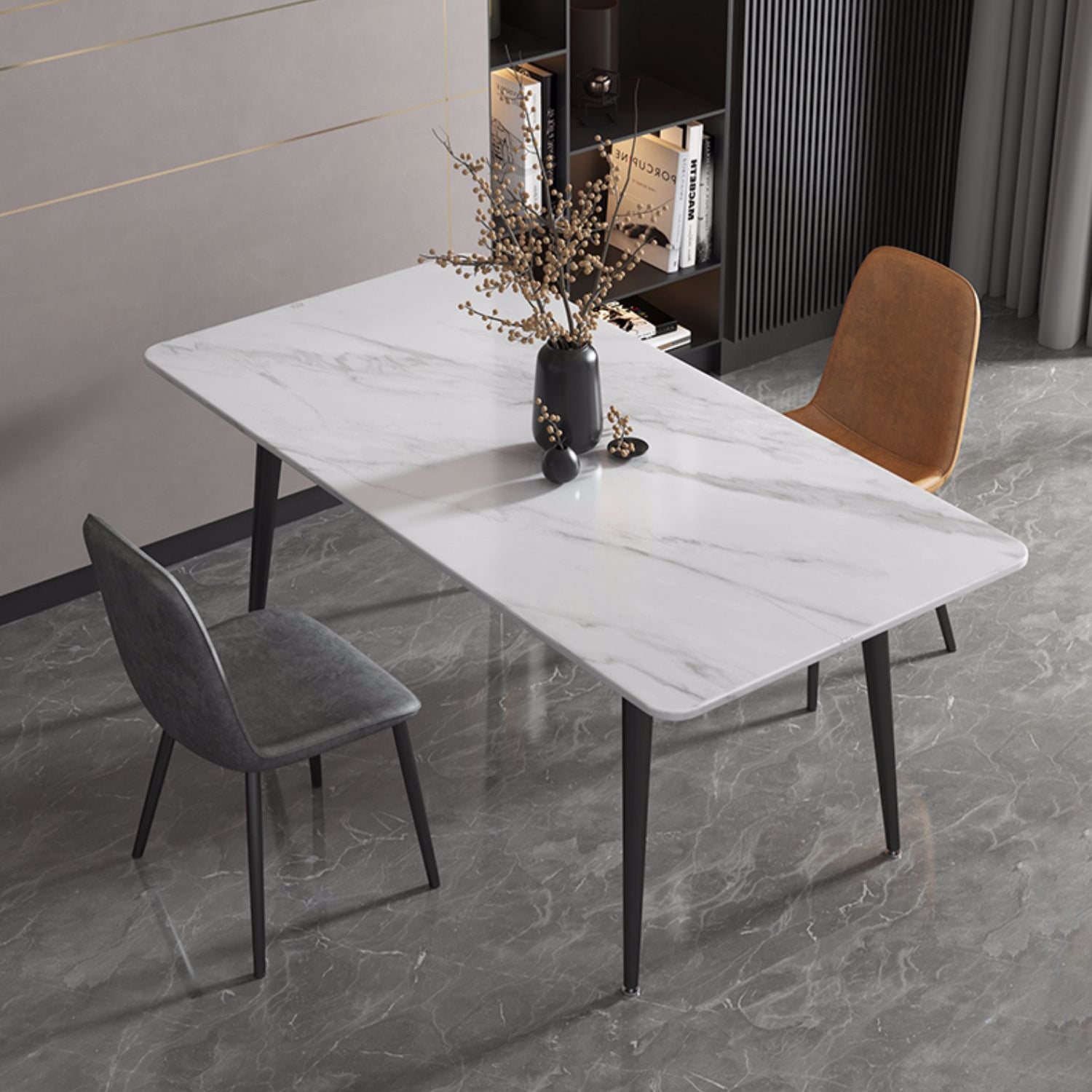 Stone Top Dining Table Industrial 4 Legs  Dining Table for Dining Room