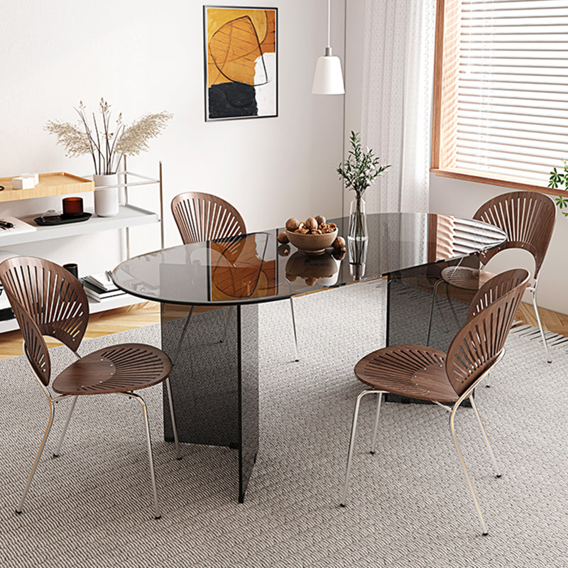 Glass Top Dining Table Oval Dining Table with Double Pedestal