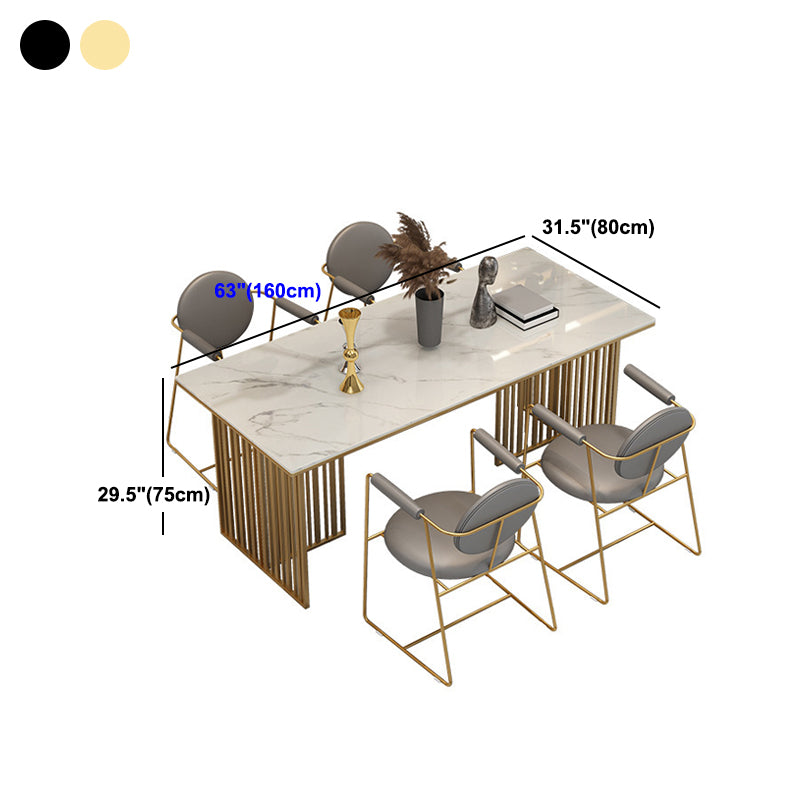 Stone Top Dining Table Contemporary Rectangle Table with Double Pedestal Base
