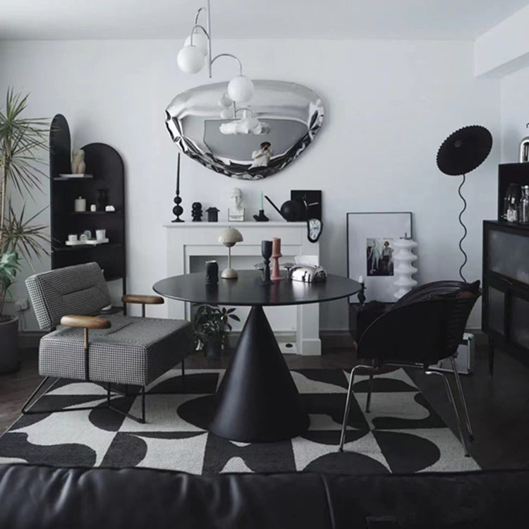 Round Stone Dining Table Modern Pedestal Dining Table in White and Black