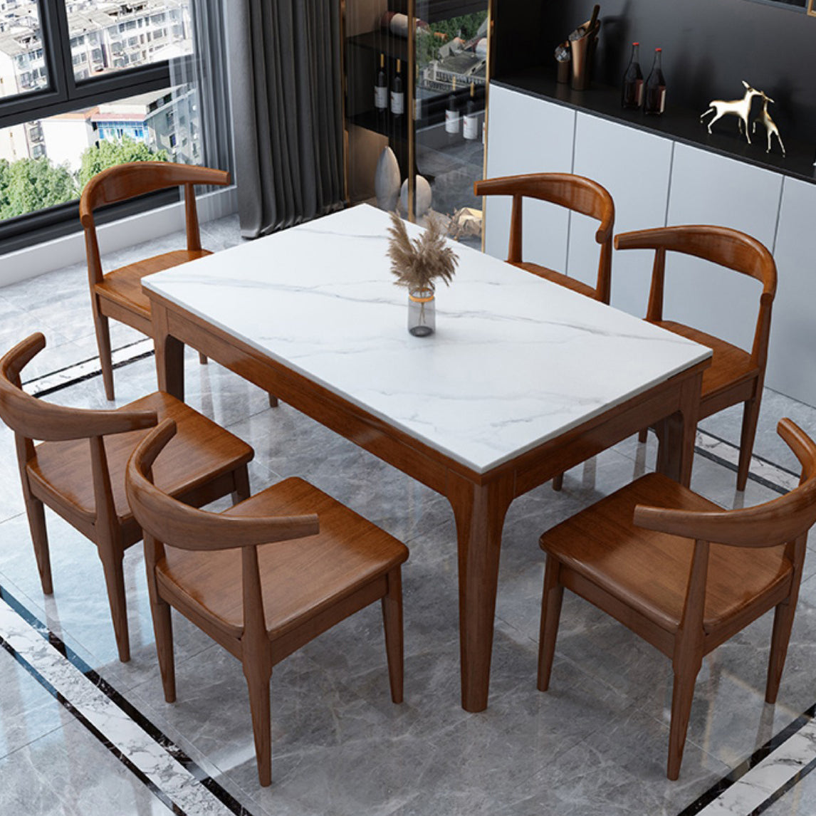 Stone Top Table Contemporary Rectangle Dining Table with 4 Legs