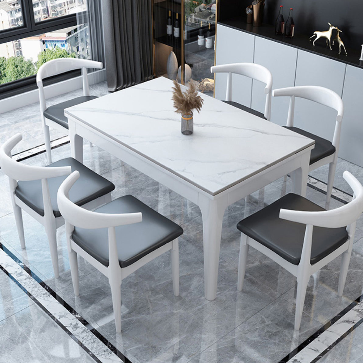 Stone Top Table Contemporary Rectangle Dining Table with 4 Legs