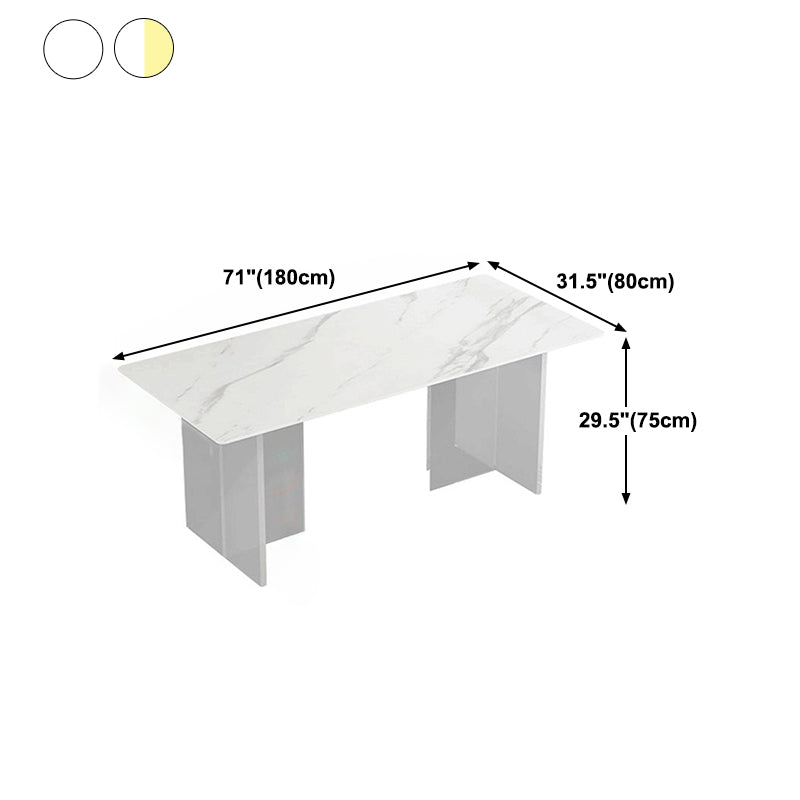 Stone Top Dining Table Industrial Rectangle Table with Double Pedestal Base