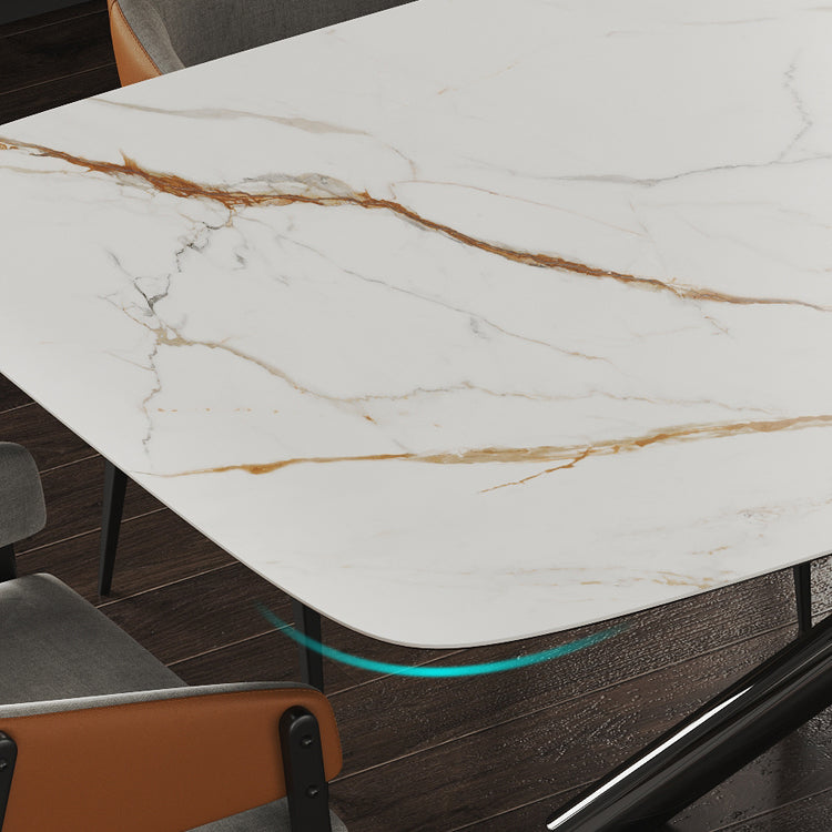 Rectangle Dining Table Industrial Stone Table in White for Dining Room