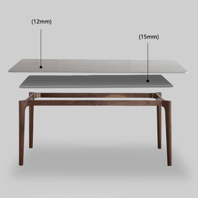 Stone Dining Table Mid-Century Modern Dining Table with 4 Legs in Brown