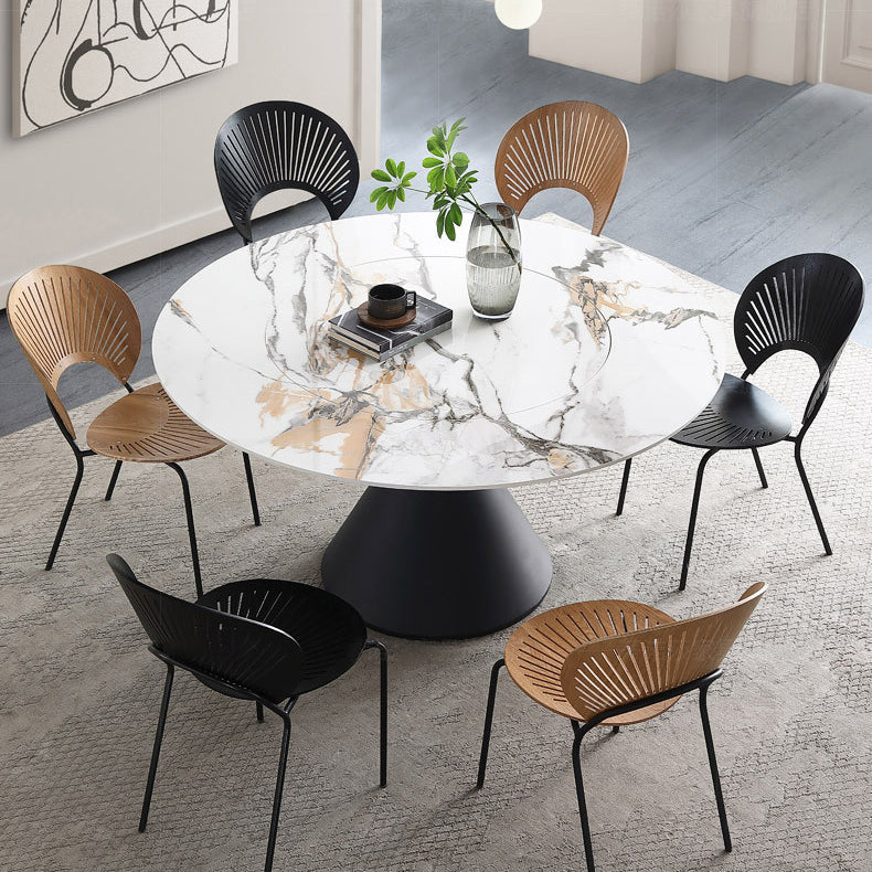 Round Stone Dining Table Modern Turntable White-black Furniture with Pedestal Base