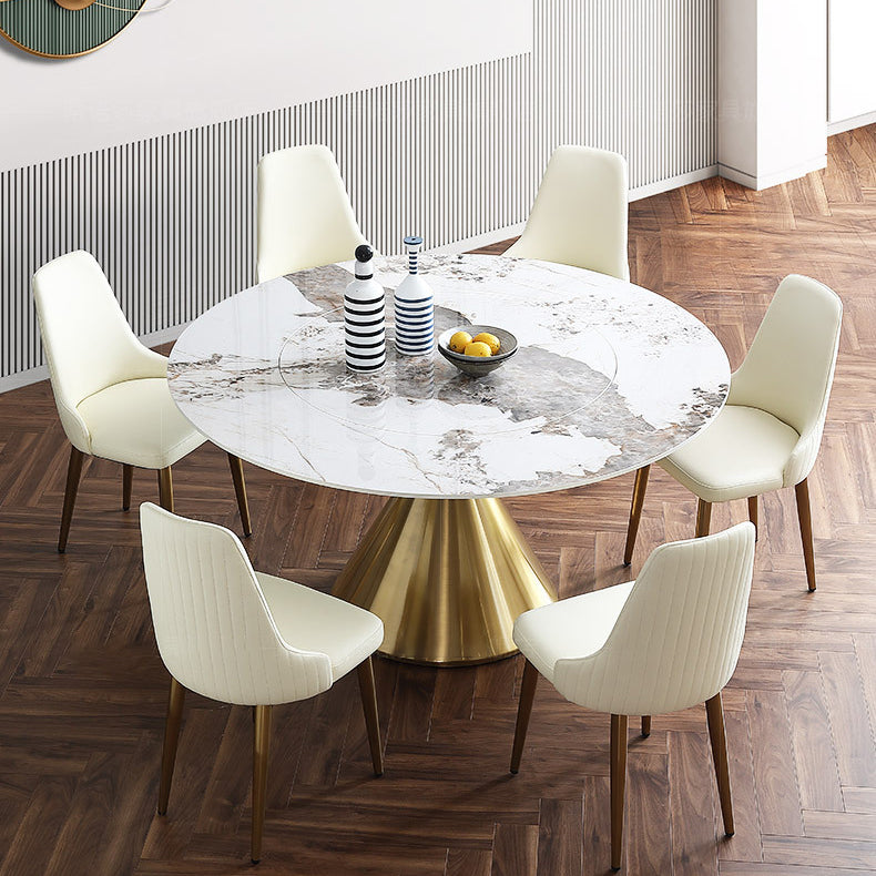 Round Stone Dining Table Modern Turntable White-black Furniture with Pedestal Base