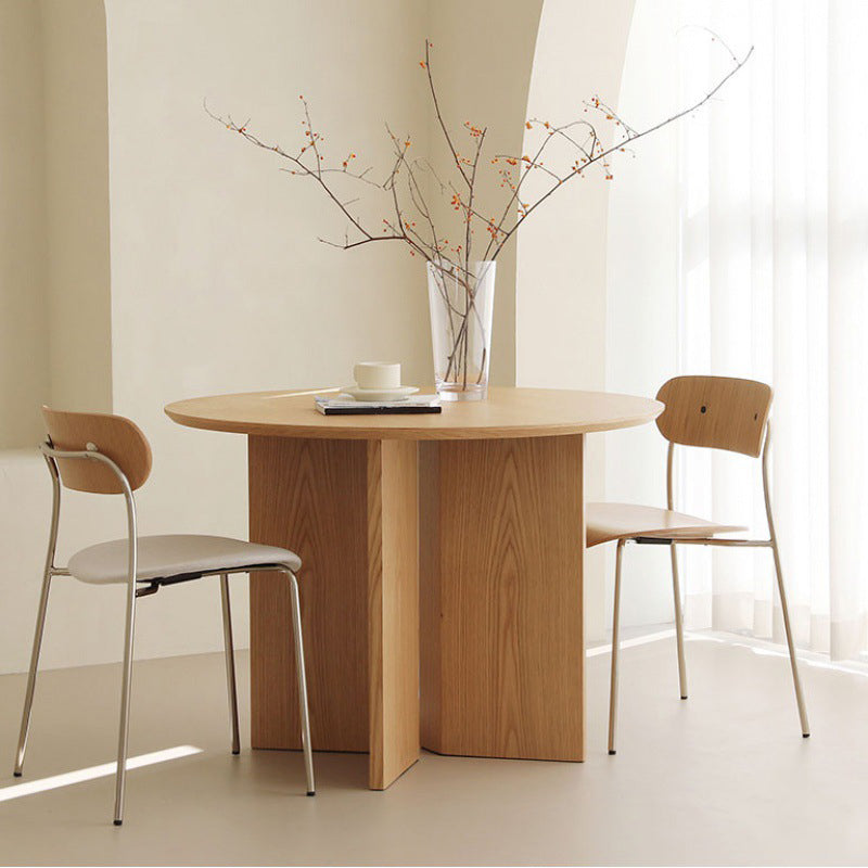 Round Solid Wood Dining Table Modern Brown or Natural Furniture with Wood Base
