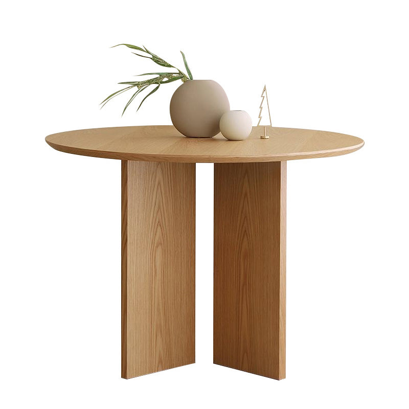 Round Solid Wood Dining Table Modern Brown or Natural Furniture with Wood Base