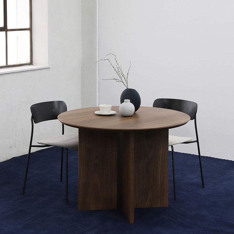 Round Solid Wood Dining Table Modern Brown or Natural Furniture with Wood Base