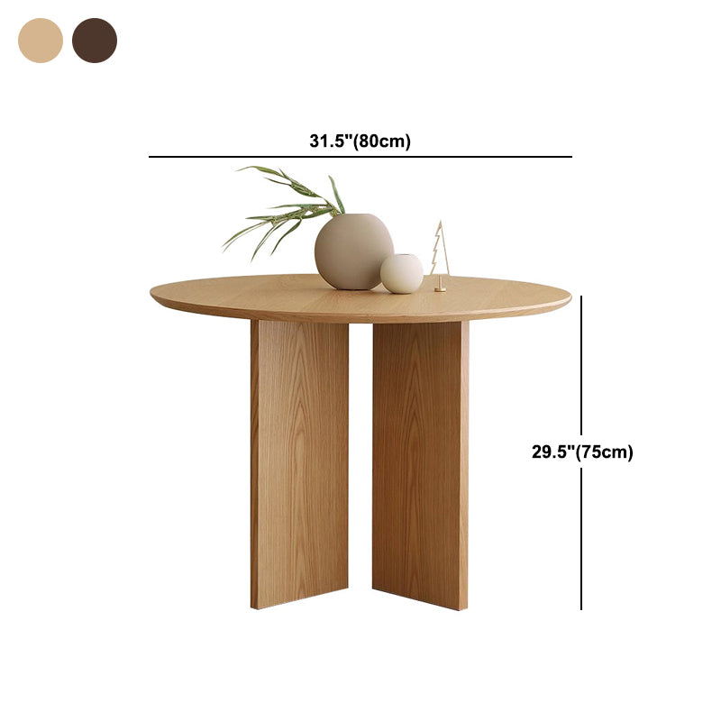Round Solid Wood Dining Table Modern Brown or Natural Furniture with Wood Base