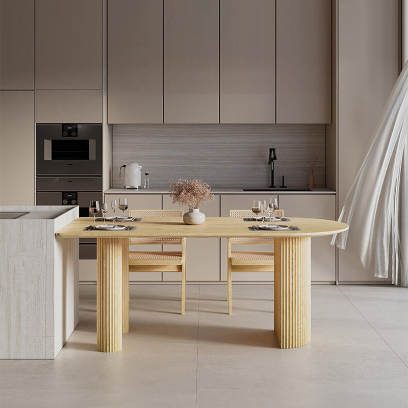 Free Form Dining Table Pine Solid Wood Dining Table in Walnut and Natural